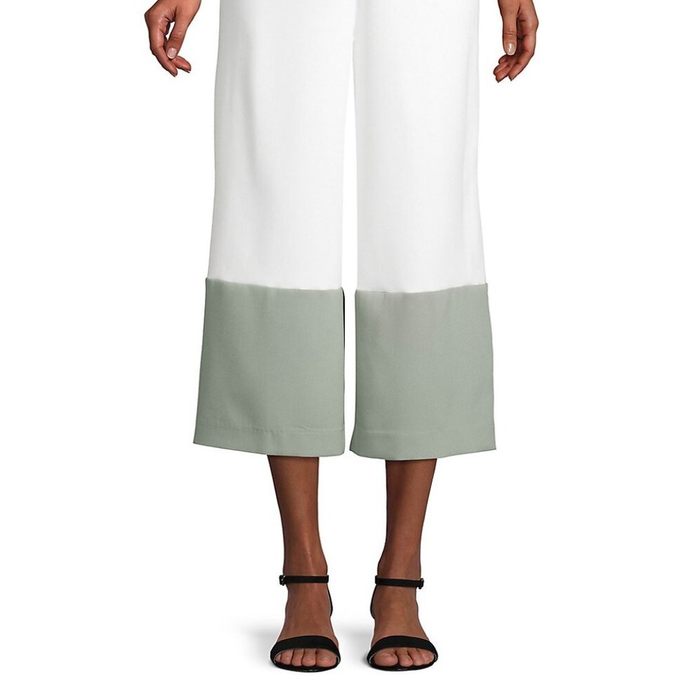NWT |  SFW Colourblock Wide Leg Pants | White & Green | Capris | US 8 |